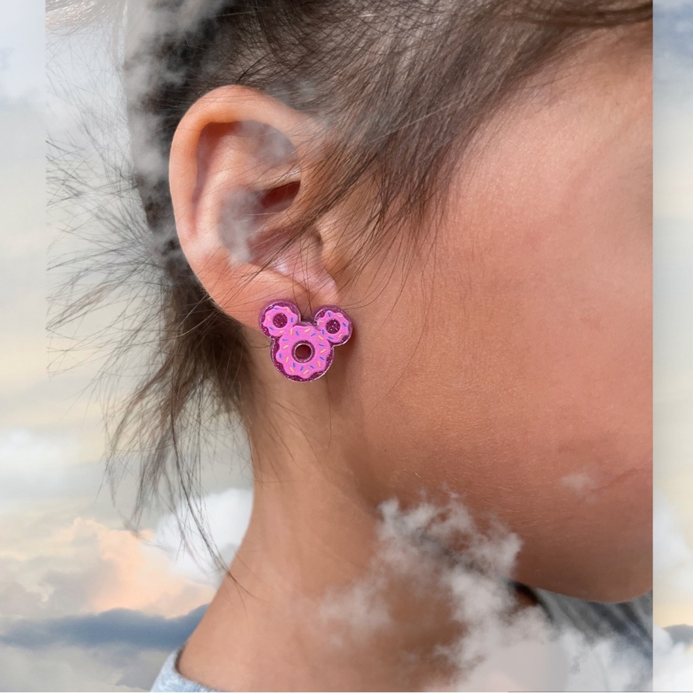 Mickey Mouse pink sprinkle doughnut stud earrings